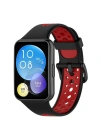 Newface Huawei Watch Fit 2 Spor Delikli Kordon - Siyah-Kırmızı