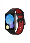 Newface Huawei Watch Fit 2 Spor Delikli Kordon - Siyah-Kırmızı