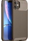 Newface iPhone 11 Kılıf Auto Focus Karbon Kapak - Kahverengi