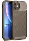Newface iPhone 11 Kılıf Auto Focus Karbon Kapak - Kahverengi