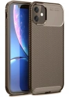 Newface iPhone 11 Kılıf Auto Focus Karbon Kapak - Kahverengi
