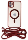 Newface iPhone 11 Kılıf Divo Lazer Askılı Magsafe Kapak - Kırmızı
