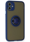 Newface iPhone 11 Kılıf Montreal Yüzüklü Silikon Kapak - Lacivert