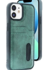 Newface iPhone 11 Kılıf Sara Kartvizitli Deri Kılıf - Koyu Yeşil