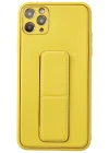 Newface iPhone 11 Pro Max Kılıf Coco Deri Standlı Kapak - Sarı