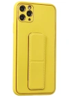 Newface iPhone 11 Pro Max Kılıf Coco Deri Standlı Kapak - Sarı