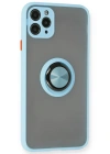 Newface iPhone 11 Pro Max Kılıf Montreal Yüzüklü Silikon Kapak - Buz Mavi