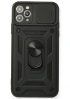 Newface iPhone 11 Pro Max Kılıf Pars Lens Yüzüklü Silikon - Siyah