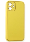 Newface iPhone 12 Kılıf Coco Deri Silikon Kapak - Sarı