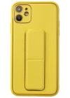 Newface iPhone 12 Kılıf Coco Deri Standlı Kapak - Sarı