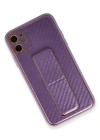Newface iPhone 12 Kılıf Coco Karbon Standlı Kapak - Mor