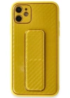 Newface iPhone 12 Kılıf Coco Karbon Standlı Kapak - Sarı