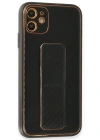 Newface iPhone 12 Kılıf Coco Karbon Standlı Kapak - Siyah
