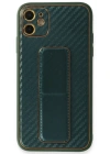 Newface iPhone 12 Kılıf Coco Karbon Standlı Kapak - Yeşil