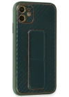 Newface iPhone 12 Kılıf Coco Karbon Standlı Kapak - Yeşil