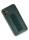 Newface iPhone 12 Kılıf Coco Karbon Standlı Kapak - Yeşil