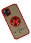 Newface iPhone 12 Kılıf Montreal Yüzüklü Silikon Kapak - Kırmızı