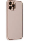 Newface iPhone 12 Pro Kılıf Coco Deri Silikon Kapak - Pudra