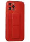 Newface iPhone 12 Pro Kılıf Coco Deri Standlı Kapak - Kırmızı