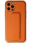 Newface iPhone 12 Pro Kılıf Coco Deri Standlı Kapak - Turuncu