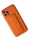 Newface iPhone 12 Pro Kılıf Coco Deri Standlı Kapak - Turuncu