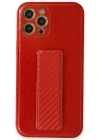 Newface iPhone 12 Pro Kılıf Coco Karbon Standlı Kapak - Kırmızı