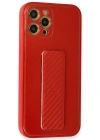 Newface iPhone 12 Pro Kılıf Coco Karbon Standlı Kapak - Kırmızı