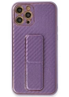 Newface iPhone 12 Pro Kılıf Coco Karbon Standlı Kapak - Mor