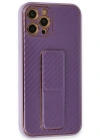 Newface iPhone 12 Pro Kılıf Coco Karbon Standlı Kapak - Mor
