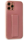Newface iPhone 12 Pro Kılıf Coco Karbon Standlı Kapak - Pembe