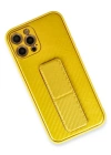 Newface iPhone 12 Pro Kılıf Coco Karbon Standlı Kapak - Sarı