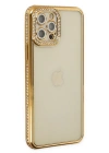 Newface iPhone 12 Pro Kılıf Joke Taşlı Silikon - Gold
