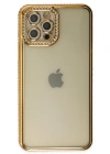 Newface iPhone 12 Pro Kılıf Joke Taşlı Silikon - Gold