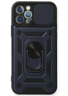 Newface iPhone 12 Pro Kılıf Pars Lens Yüzüklü Silikon - Lacivert