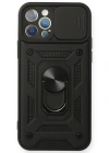 Newface iPhone 12 Pro Kılıf Pars Lens Yüzüklü Silikon - Siyah