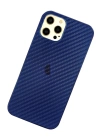 Newface iPhone 12 Pro Max Kılıf Karbon PP Silikon - Mavi