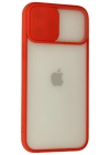 Newface iPhone 12 Pro Max Kılıf Palm Buzlu Kamera Sürgülü Silikon - Kırmızı