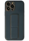 Newface iPhone 13 Pro Kılıf Coco Deri Standlı Kapak - Mavi