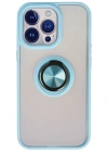 Newface iPhone 13 Pro Kılıf Montreal Yüzüklü Silikon Kapak - Buz Mavi