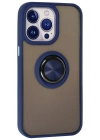 Newface iPhone 13 Pro Max Kılıf Montreal Yüzüklü Silikon Kapak - Lacivert