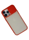 Newface iPhone 13 Pro Max Kılıf Palm Buzlu Kamera Sürgülü Silikon - Kırmızı