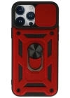 Newface iPhone 13 Pro Max Kılıf Pars Lens Yüzüklü Silikon - Kırmızı