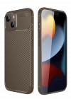 Newface iPhone 14 Kılıf Auto Focus Karbon Kapak - Kahverengi