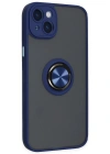 Newface iPhone 14 Kılıf Montreal Yüzüklü Silikon Kapak - Lacivert