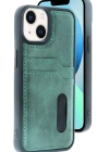 Newface iPhone 14 Kılıf Sara Kartvizitli Deri Kılıf - Koyu Yeşil