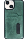 Newface iPhone 14 Kılıf Sara Kartvizitli Deri Kılıf - Koyu Yeşil