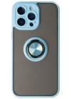 Newface iPhone 14 Pro Max Kılıf Montreal Yüzüklü Silikon Kapak - Buz Mavi