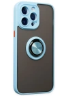 Newface iPhone 14 Pro Max Kılıf Montreal Yüzüklü Silikon Kapak - Buz Mavi