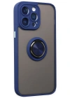 Newface iPhone 14 Pro Max Kılıf Montreal Yüzüklü Silikon Kapak - Lacivert