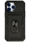Newface iPhone 14 Pro Max Kılıf Pars Lens Yüzüklü Silikon - Siyah
